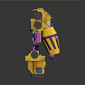 Yellow And Purple Robot Toy Figure With Multiple Wheels And Pink Accents