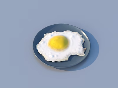 Perfectly Cooked Sunny Side Up Fried Egg on Blue Plate with Light Blue Background 3d model