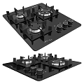 Black Gas Cooktop Stove With Four Burners Control Knobs And Panel Options 3d model