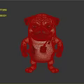 Pug 3D Model With Anthropomorphic Design Red Collar Harness And Black Gloves On Paws
