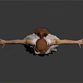 Woman with brown hair wearing white dress golden belt arm cuffs standing barefoot arms outstretched