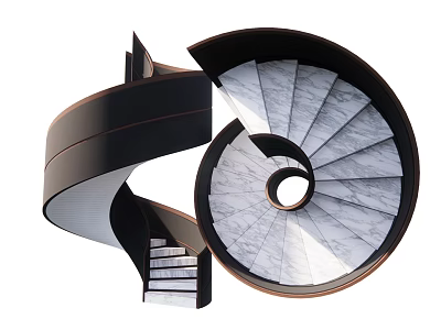 Stylish Modern Spiral Staircase With Marble Steps And Black Handrail Design 3d model