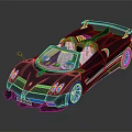Black Pagani Convertible Sports Car With Blue Wheels Beige Seats And Colorful Stripes
