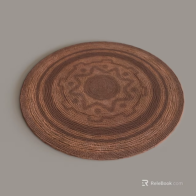 Brown Woven Round Carpet With Intricate Concentric Circle Pattern For Home Decor 3d model 