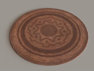 Brown Woven Round Carpet With Intricate Concentric Circle Pattern For Home Decor 3d model