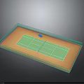 3D Model of Tennis Court With Green Fence Orange Surface and Net