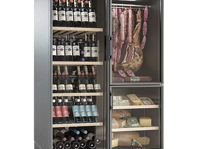 Modern Refrigerator Freezer with Glass Door Storing Wine Bottles Cured Meats and Cheeses 3d model