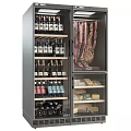 Modern Refrigerator Freezer with Glass Door Storing Wine Bottles Cured Meats and Cheeses