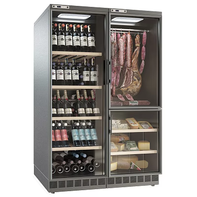 Modern Refrigerator Freezer with Glass Door Storing Wine Bottles Cured Meats and Cheeses 3d model
