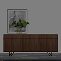 Modern Wooden Sideboard With Natural Finish Green Plant And Abstract Painting Black Slim Legs