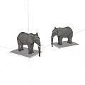 Two Grey Elephant Statues With Ivory Tusks On White Bases