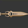 Golden Decorative Dagger Featuring Ornate Hilt And Shiny Holed Metallic Blade