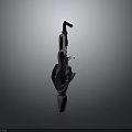 Futuristic Mechanical Weapon With Red And Black Metallic Structure And Ergonomic Grip