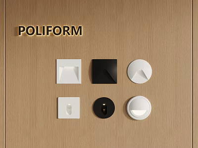 Poliform Wooden Panel Display Featuring White And Black Square Circular Accessories 3d model