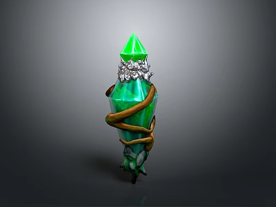 Decorative Green Spire Component With Brown Wrapped Vines And Silver Ornament Details 3d model