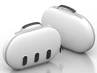 Two White Storage Cases with Curved Design Black Handles Front Slots and Zippers 3d model