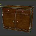 Dark Brown Wooden Cabinet With Drawers And Doors Featuring Round Handles And Smooth Surface