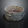Traditional Vintage Metal Cooking Pot With Worn Surface And Side Handles