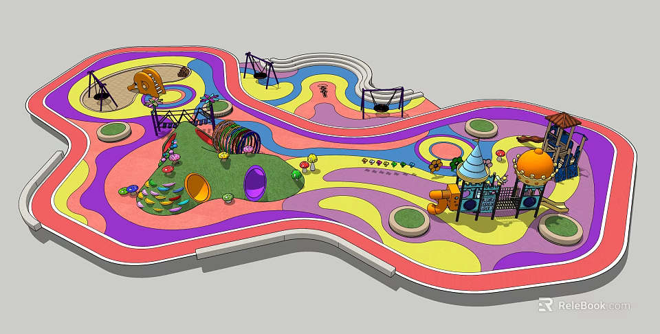 Colorful Children's Playground With Slides Swings Climbing Frames And Play Structures 3d model 