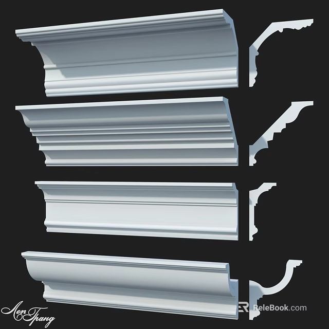 White Architectural Decorative Moldings With Various Styles For Interior Design 3d model 