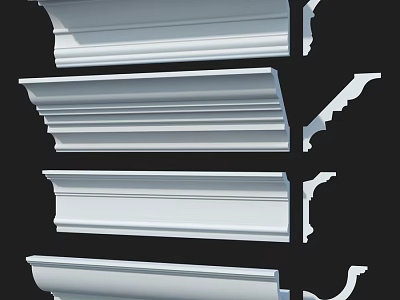 White Architectural Decorative Moldings With Various Styles For Interior Design 3d model
