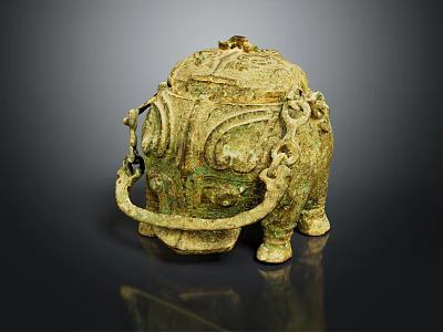 Traditional Vintage Bronze Decorative Furniture With Intricate Carvings Lid And Handle 3d model