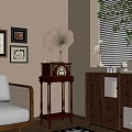 Vintage Gramophone In Cozy Room Interior With Wooden Cabinet Sofa Picture Frames And Green Plant