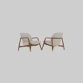 Modern Minimalist Beige Upholstered Accent Chairs With Wooden Frame And Armrests