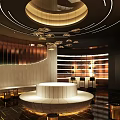 Luxury Modern KTV Interior With Circular Bar LED Strip Lights Seats And Mirror Walls