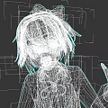 Game and Movie Character With Pink Short Hair Blue Eyes Red Bow Pink Coat Gesturing