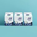 Three GALAXY Milk Beverage Packs with Blueberry Pattern on Light Blue Background 3d model