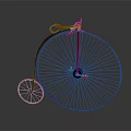 Vintage High Wheel Bicycle With Large Front Wheel Small Rear Wheel And Red Seat