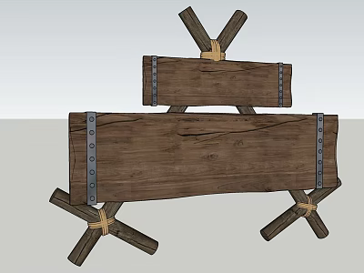 Retro Style Wooden Commercial Equipment With Crossed Legs And Metal Rivets 3d model