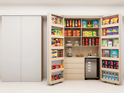 Open Refrigerator Cabinet With Spacious Shelves Storing Various Food And Drinks 3d model