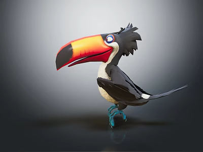 3D Toucan Character With Vibrant Orange Black Beak Grey Body And Blue Feet 3d model