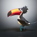 3D Toucan Character With Vibrant Orange Black Beak Grey Body And Blue Feet