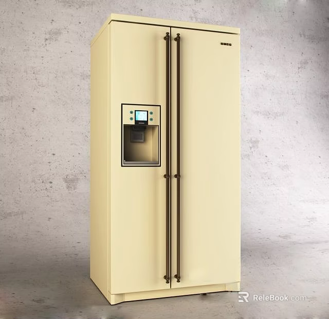Beige Double Door Refrigerator With Water Dispenser Digital Display Modern Home Kitchen Appliance 3d model 