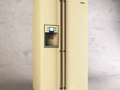 Beige Double Door Refrigerator With Water Dispenser Digital Display Modern Home Kitchen Appliance 3d model