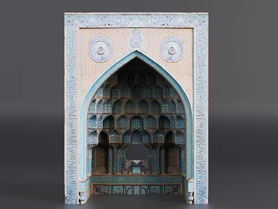 Traditional Architectural Component Featuring Decorative Arch Symmetrical Design And Intricate Geometric Patterns 3d model