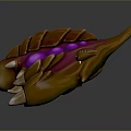 3D Fantasy Creature Model With Brown Carapace Purple Glowing Spots Orange Eyes And Small Larva