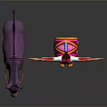 Purple Donkey Standing Next To A Person In Colorful Outfit With Arms Outstretched