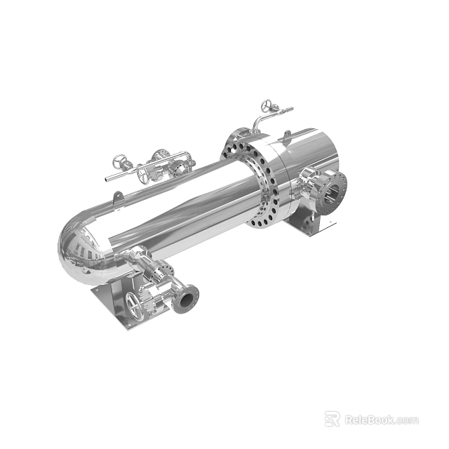 Precision Engineered Industrial Stainless Steel Cylindrical Heat Exchanger With Pipes And Connections 3d model 