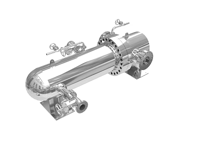 Precision Engineered Industrial Stainless Steel Cylindrical Heat Exchanger With Pipes And Connections 3d model