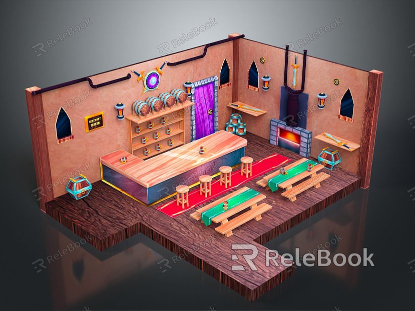 Cartoon Tavern Tavern Games Tavern Tavern Items Tavern Props Cartoon Wooden Furniture Cartoon Wooden Furniture model