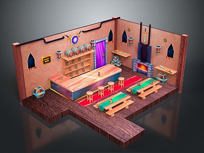 Cartoon Tavern Games Tavern Items Tavern Props Cartoon Wooden Furniture Cartoon Wooden Furniture model