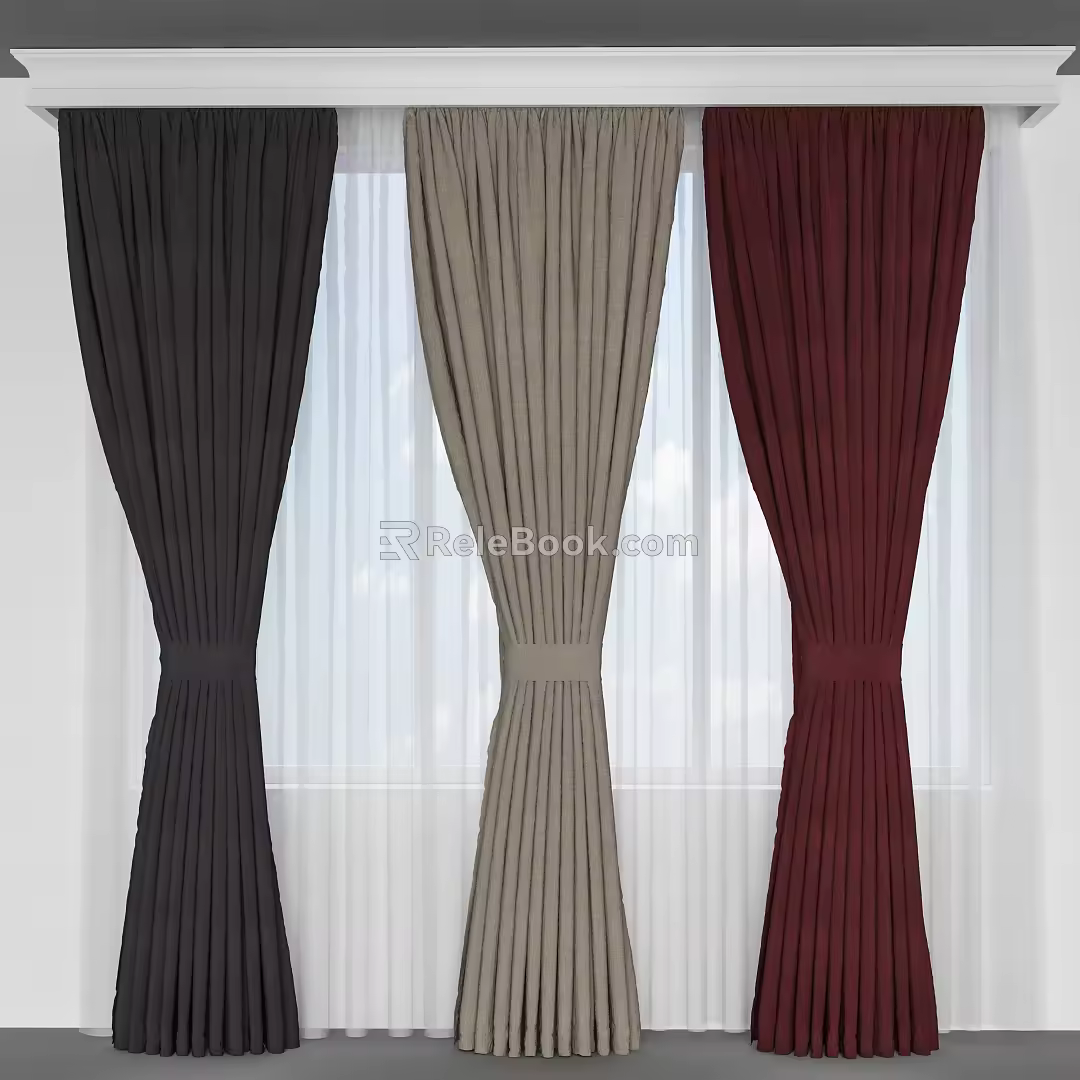 modern floor-to-ceiling window curtain 3d model