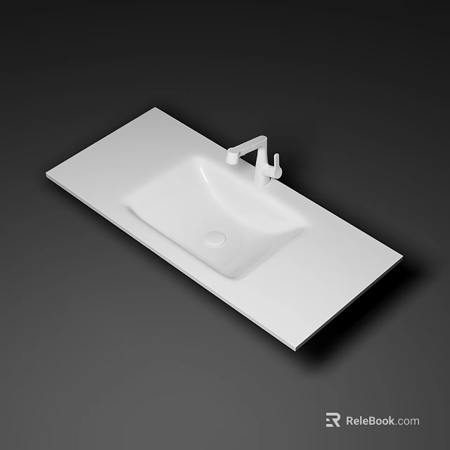 Sleek Modern White Bathroom Wash Basin With Integrated Countertop And Faucet 3d model 