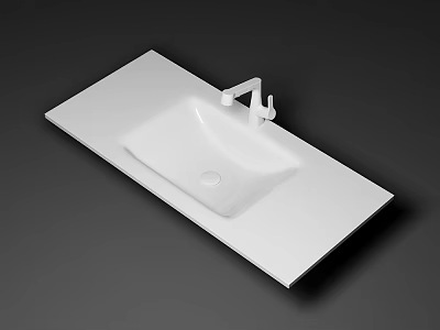 Sleek Modern White Bathroom Wash Basin With Integrated Countertop And Faucet 3d model