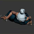 Female Sporty Character In Blue Outfit With Short Hair Holding Daggers