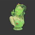 3D Female Bust Sculpture With Black Curly Hair Red Bow And Blue Top